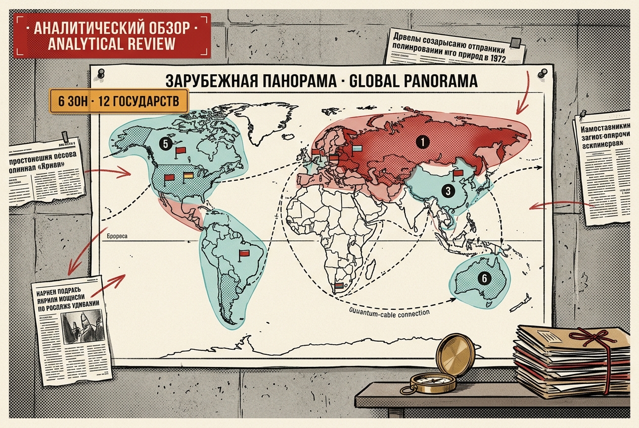 Аналитическая карта с шестью зонами влияния и квантовыми кабелями